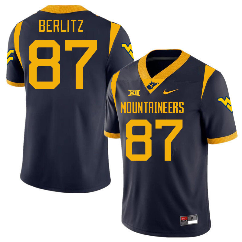 Men #87 Derek Berlitz West Virginia Mountaineers College 2024 New Uniforms Football Jerseys Stitched